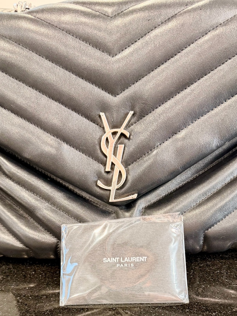 Saint Laurent Black Quilted Chevron Leather Shoulder Bag with Silver Hardware - Picture 4 of 4